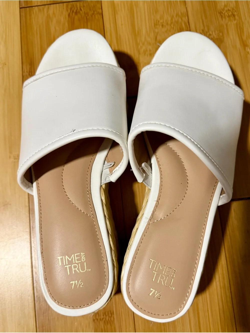 Time and Tru White Slide Espadrille Platform Sandals